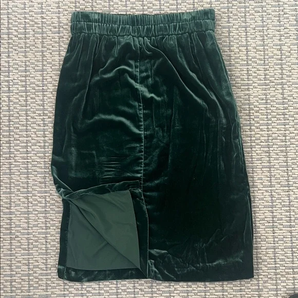 J. Crew Emerald Green Velvet Pull-On Midi Skirt Size Large - Picture 4 of 4